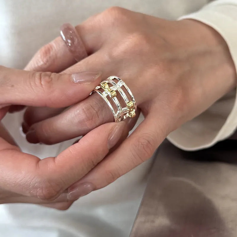 Cool Style gold and silver two-tone adjustable copper bow ring for women index finger