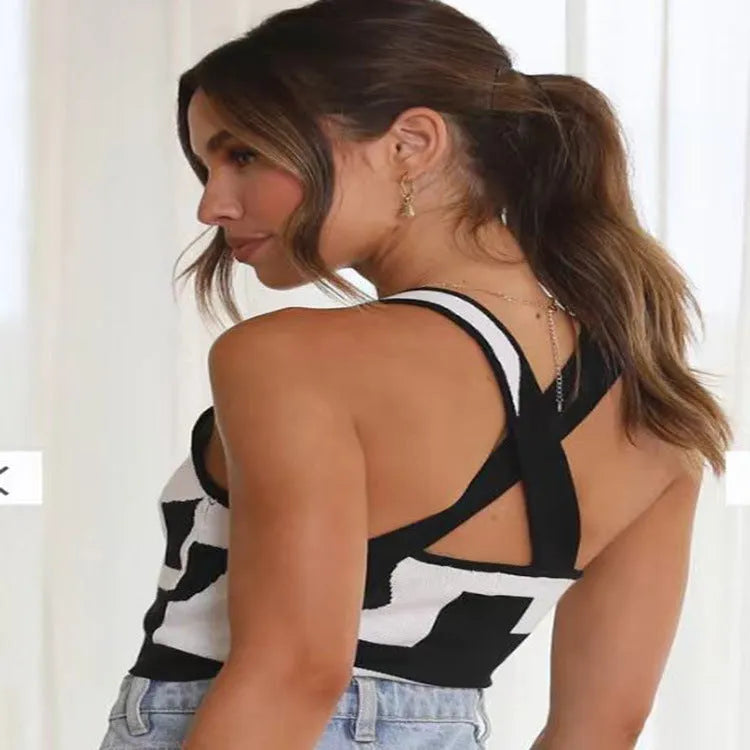 Women's U-collar camisole vest in slim-fit polyester fabric shown in multiple colours