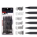 Six graphite sketching pencils with wooden barrels showing different hardness grades HB 2B 4B 6B 8B EE