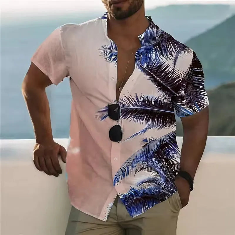 Men's loose-fitting floral print short sleeve shirt in cardigan style for summer wear