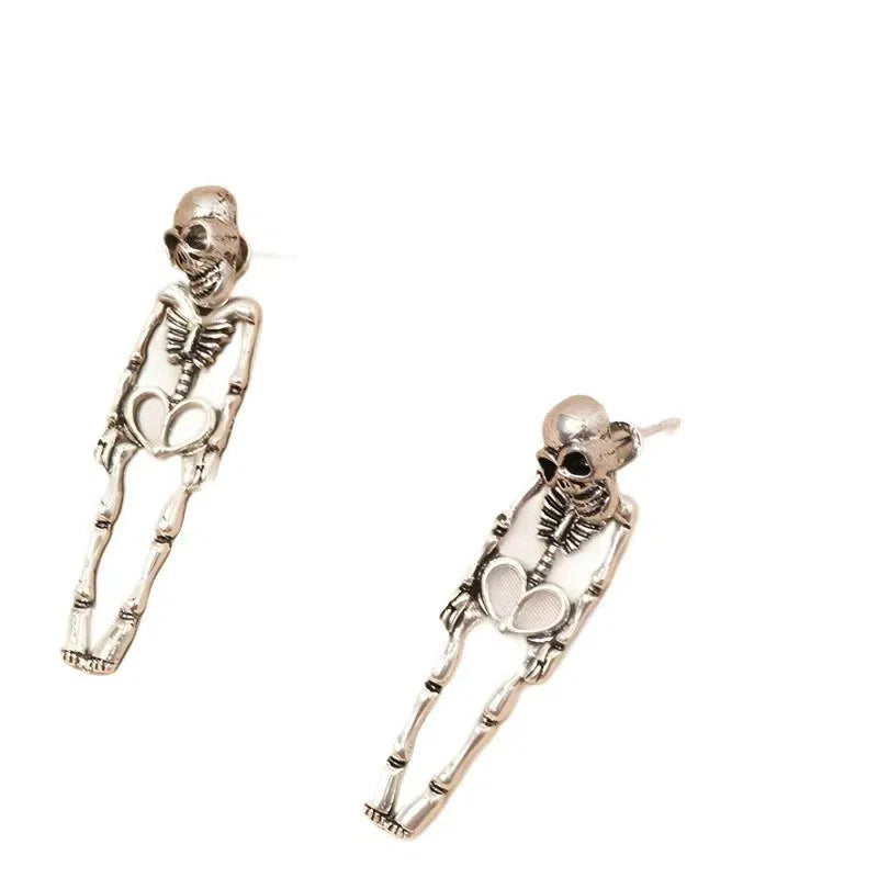 Halloween human skeleton earrings exaggerated dark wind alloy antique gold for women