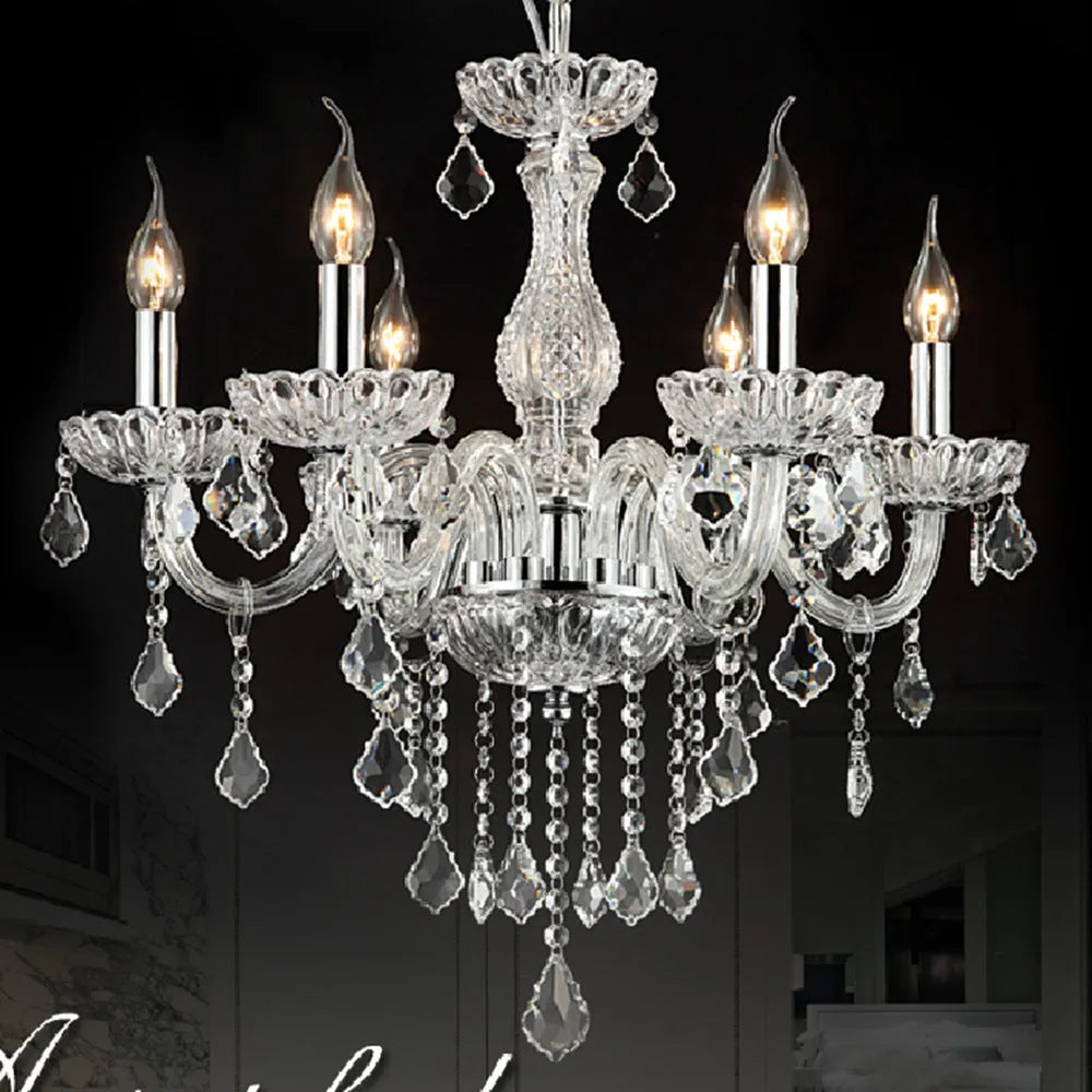 European crystal chandelier with five heads in storm lantern style for living room and bedroom lighting
