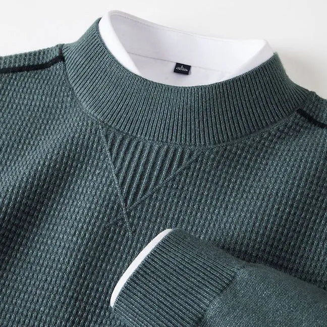 Men's wavy patterned stand collar pullover sweater in polo cotton with lining, available in multiple colours and sizes