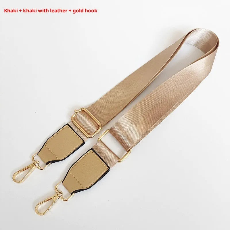 Adjustable nylon shoulder strap with gold hook, shown in 22 colour options for women's bag replacement