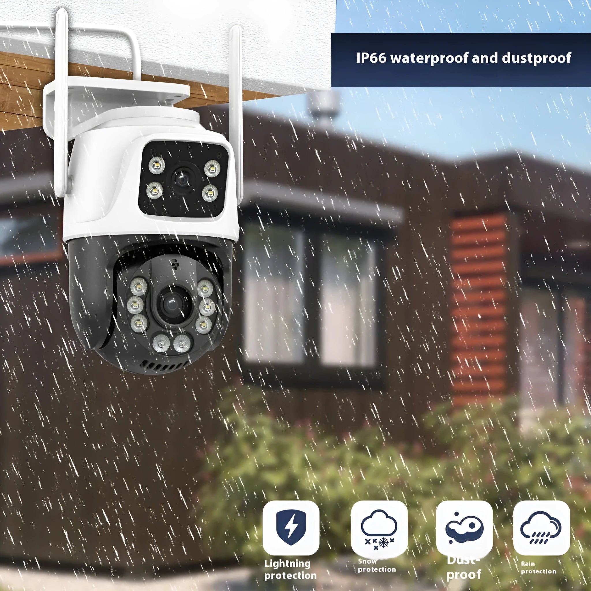 Outdoor surveillance system with binocular camera and dual screen wireless monitor for remote property viewing
