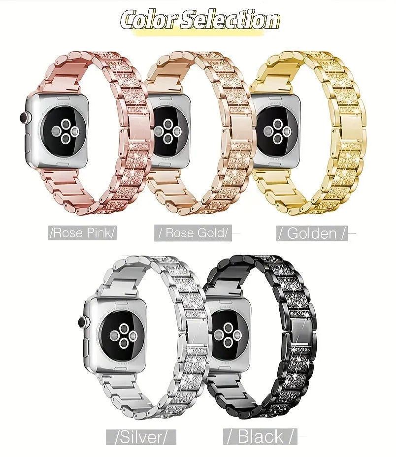 Metal diamond-encrusted watch band in rose gold colour with sparkling links