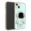 3D astronaut anti-drop TPU phone case with electroplating bracket for iPhone, light cyan colour