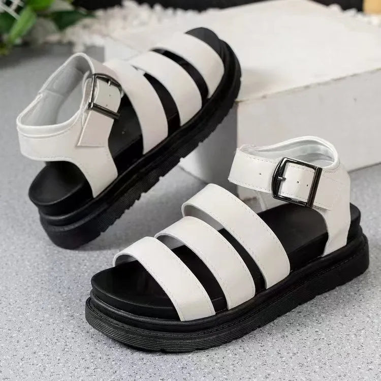 Thick bottom outdoor sandals with round toe and adjustable strap buckle in three colour options