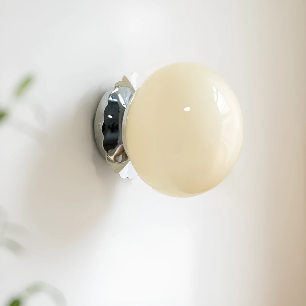 French retro magic bean wall lamp, 18cm diameter and 20cm wall projection, wrought iron and glass with E27 fitting