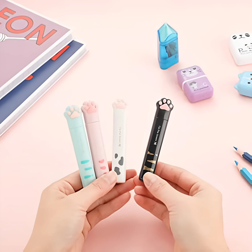 Cat paw design mini folding safety scissors in four colour options showing compact 8.7cm size
