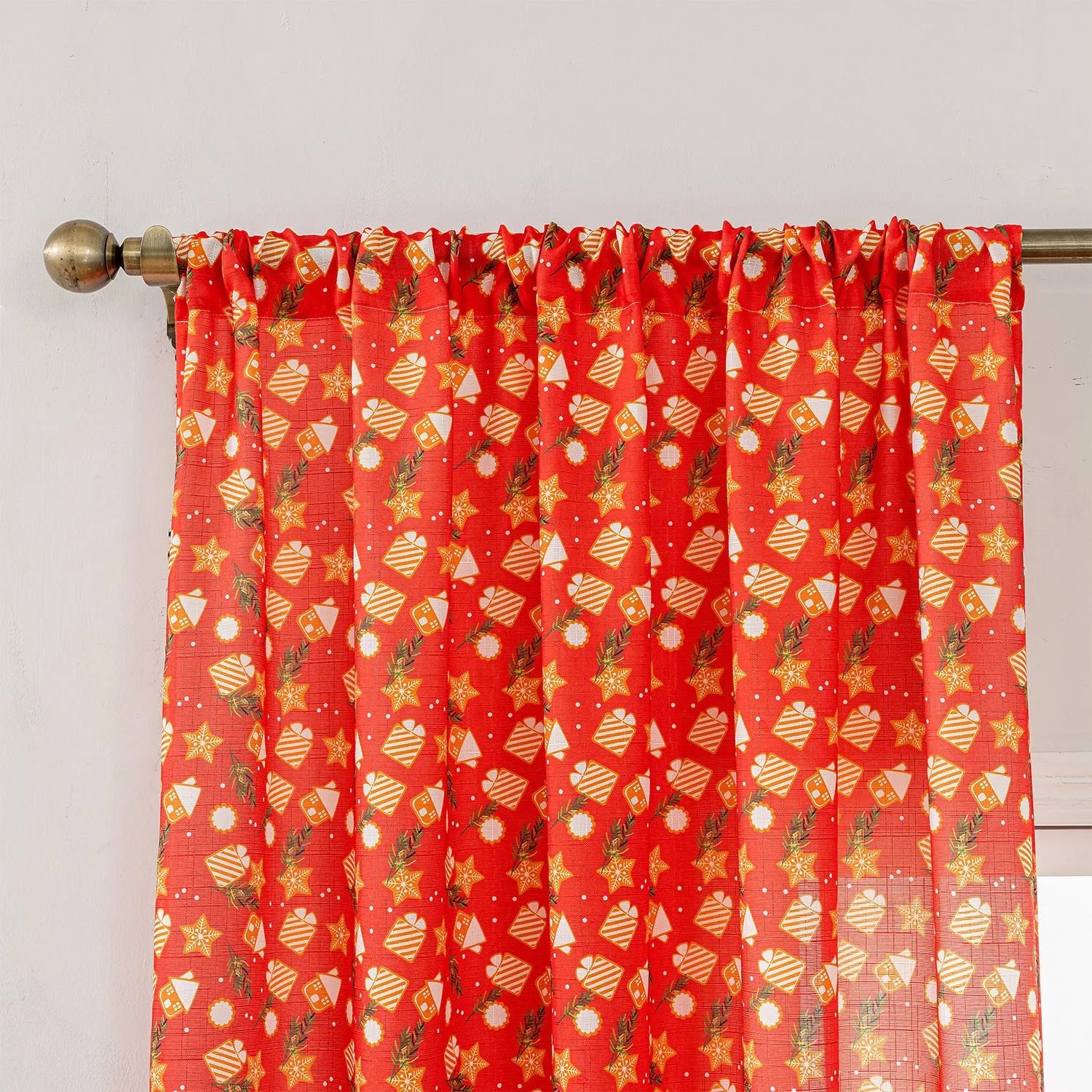 Christmas snowman angel print curtain in green or red colour for living room windows