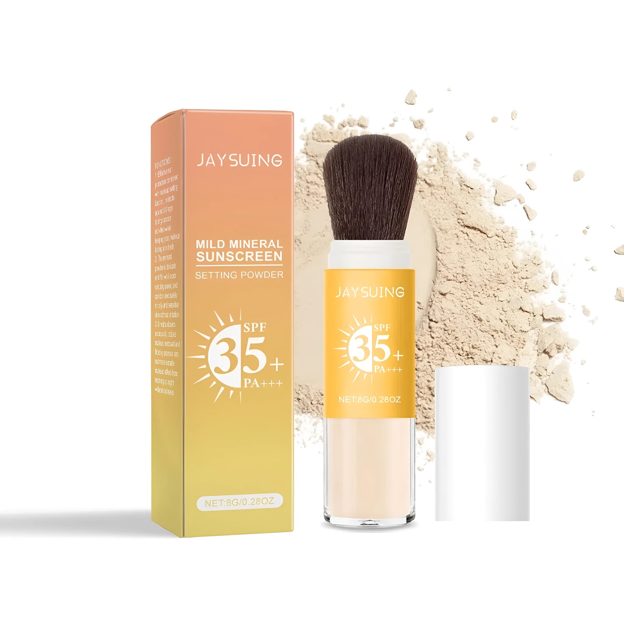 8g compact of sunscreen setting powder with talcum, silicon, and UV filter ingredients.
