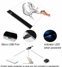 Three-speed dimming A4 LED cartoon transparent copy table drawing board with USB cable