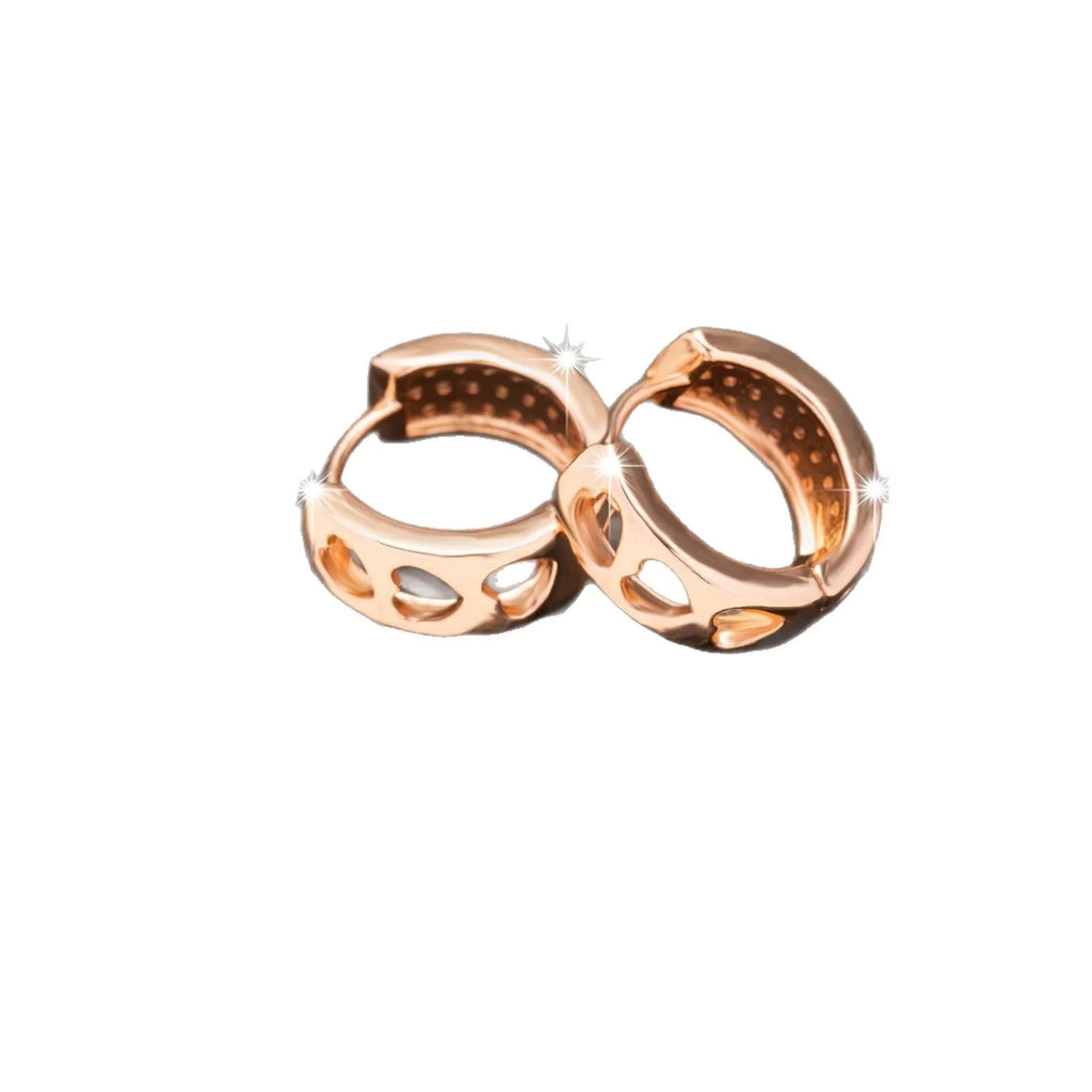 Rose gold hollowed-out heart earrings with three heart design and circular shape