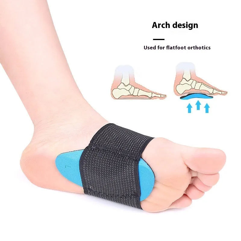 Blue elastic bandage foot pads with arch support for flat feet in adult and children sizes