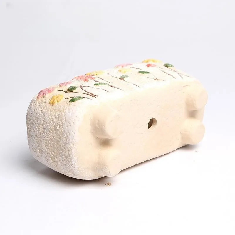 Hand-painted stoneware ceramic rectangular flower pot for small succulents, 13.7 x 6.2 x 6.5 cm