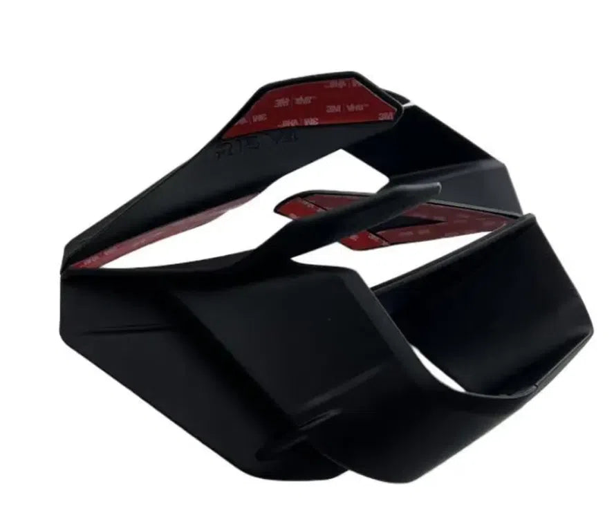 Motorcycle bodywork side wing spoiler in matte black finish on a motorcycle rear fairing