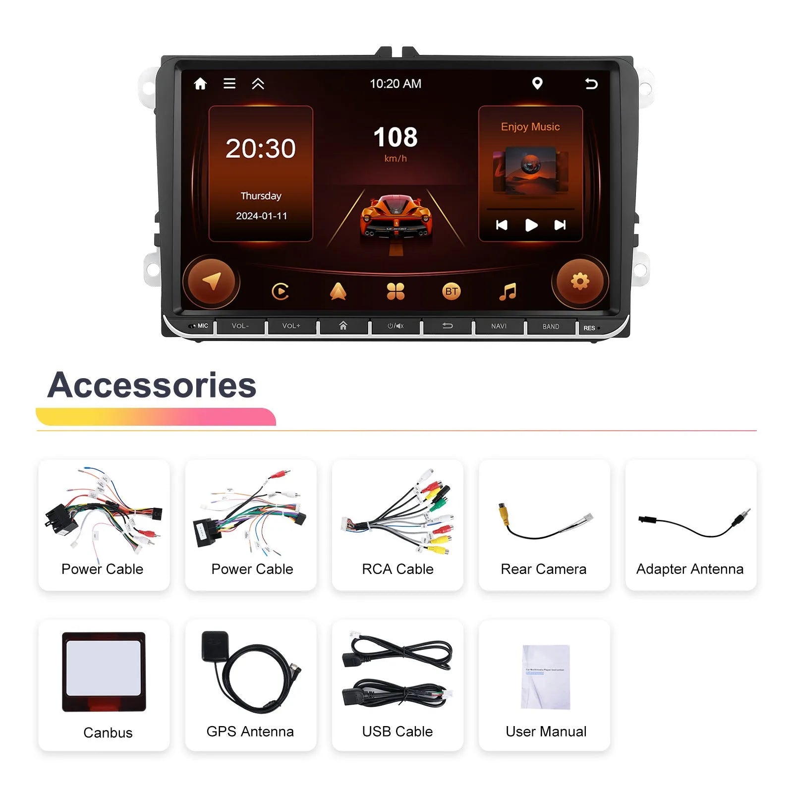 Android 13 7-inch car central control unit with touchscreen display for Volkswagen vehicles