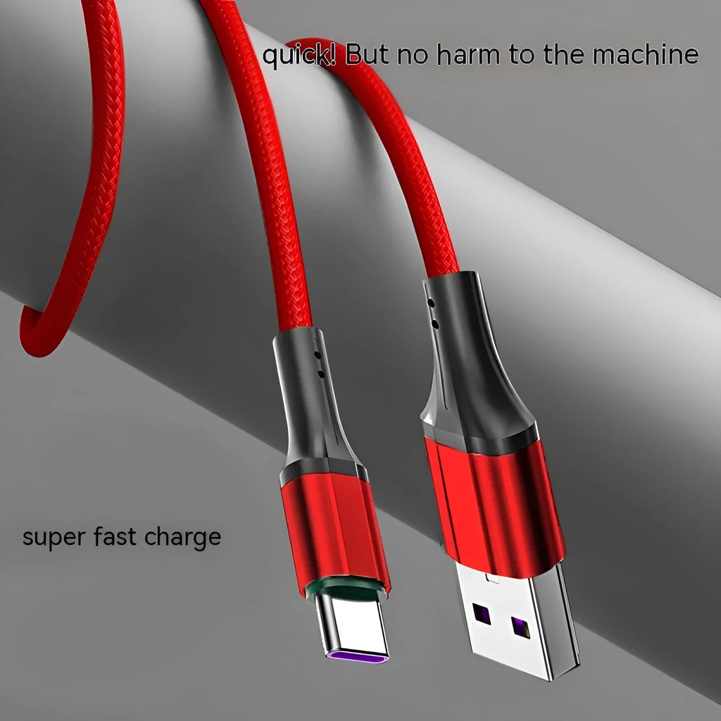 Woven Type-C fast charging cable in red, black, or green with nylon braided exterior