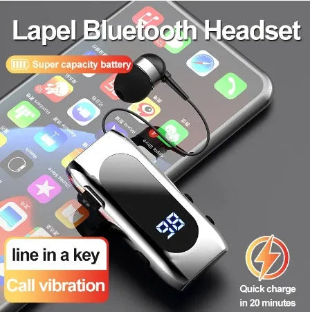 K55 Bluetooth headset in black with collar clip and in-ear design
