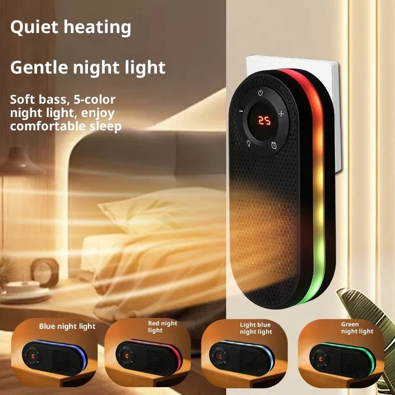 Mini black PTC heater with colourful light display and timer control for small rooms up to 20 sqm