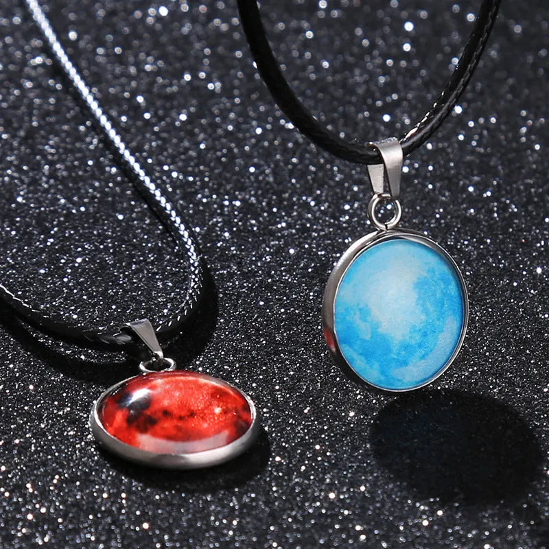 Luminous alloy pendant necklace with organic glass constellation design and extension chain