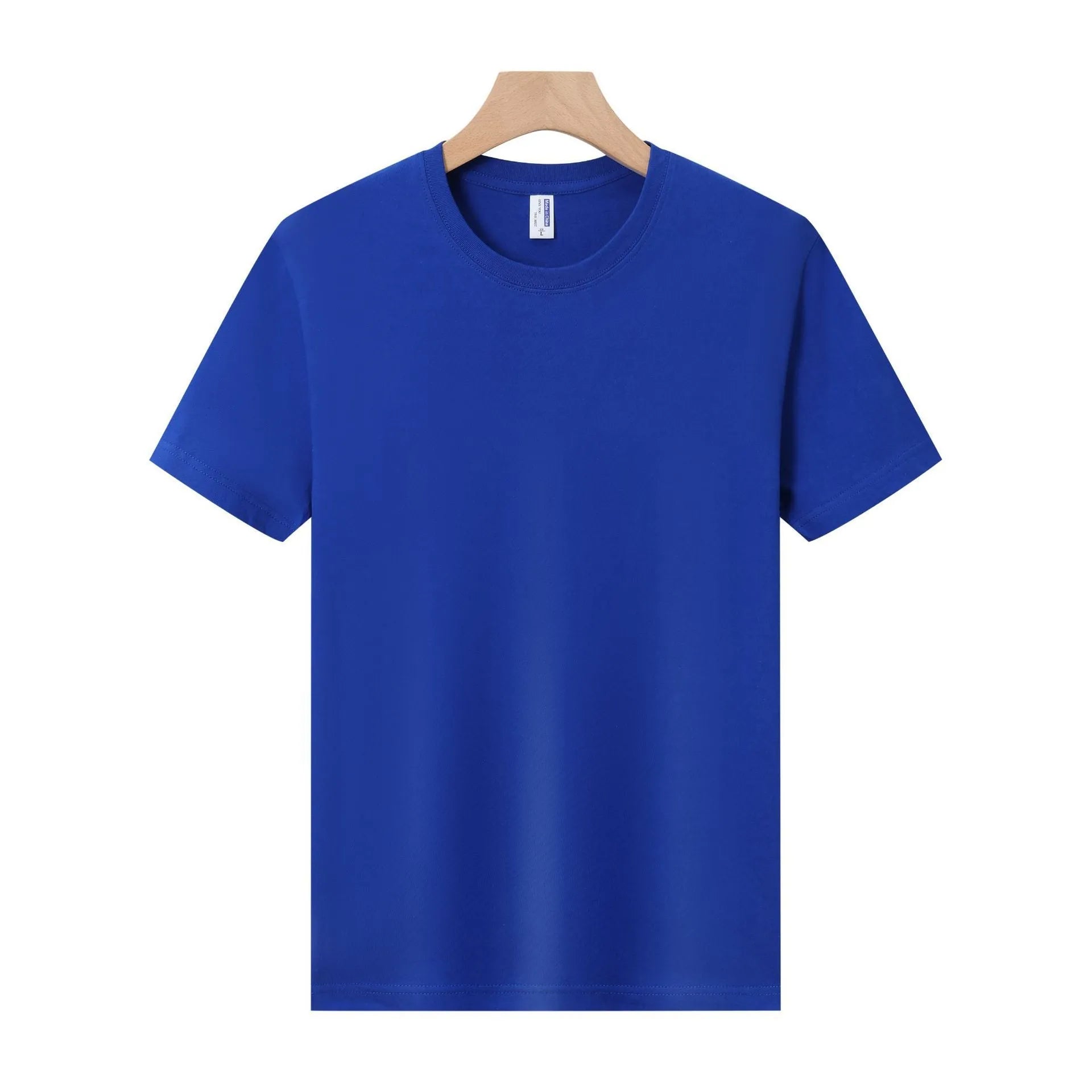 A loose-fit, thick cotton T-shirt in a solid colour, shown on a hanger.