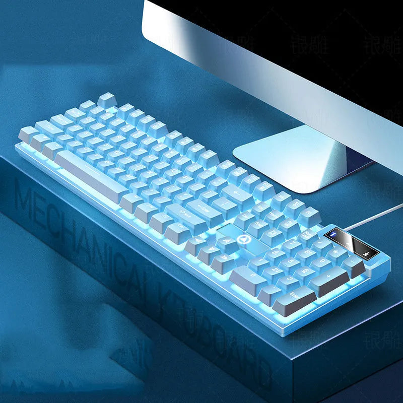 Wired plastic USB keyboard in purple white colour for computer game and office typing