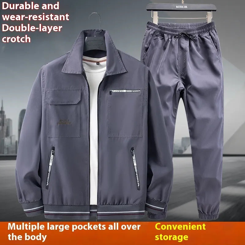 Men's camouflage cargo pants suit in Army Green with top and pants, lightweight polyester workwear