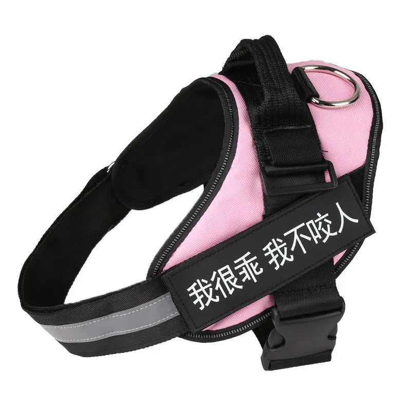Black personalised no pull dog harness with reflective straps and adjustable chest buckle