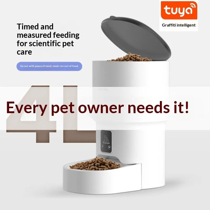 Pet automatic feeder with WiFi remote timed feeding, black or white, with stainless steel bowl option