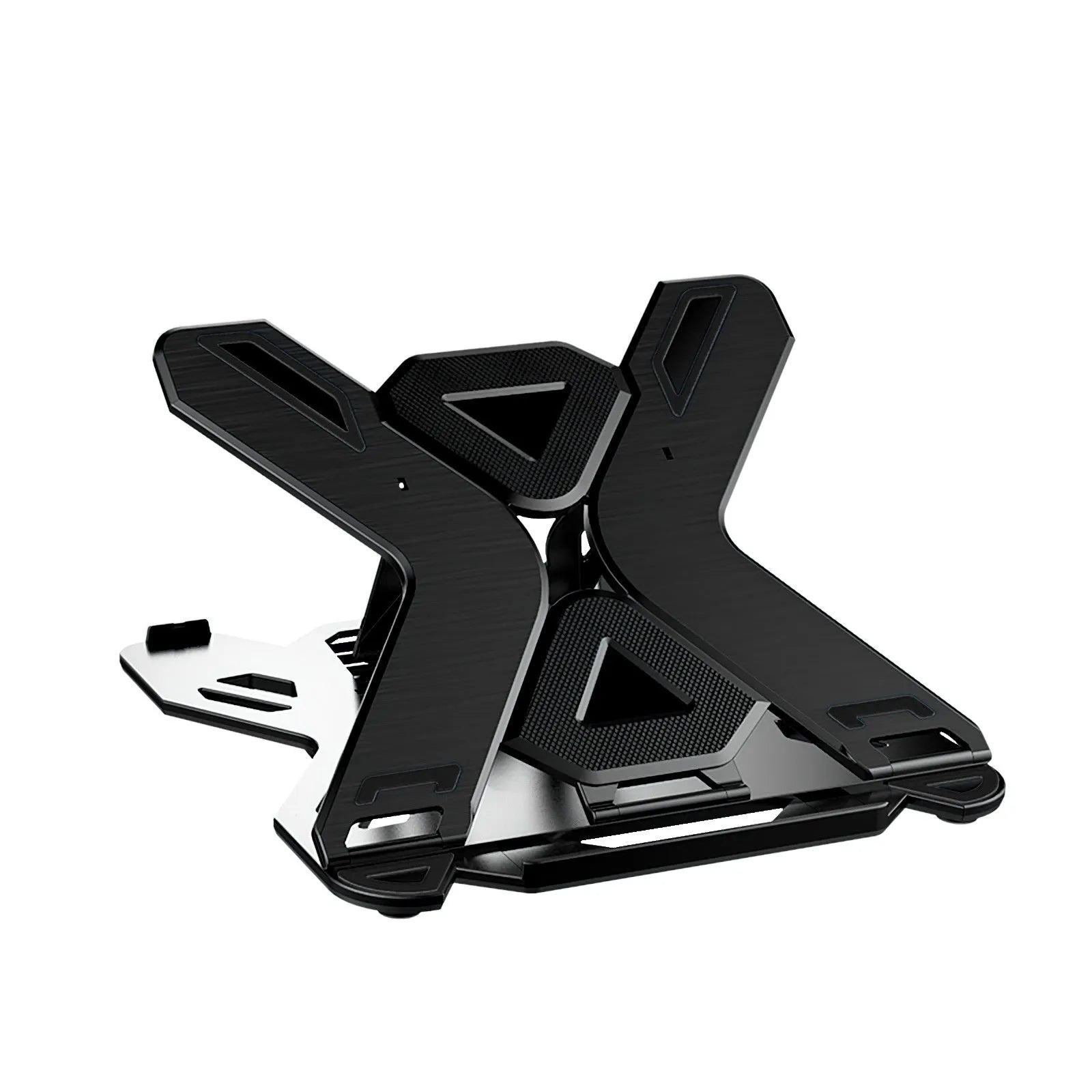 Black ABS plastic laptop bracket with 300x200mm platform showing laptop placement