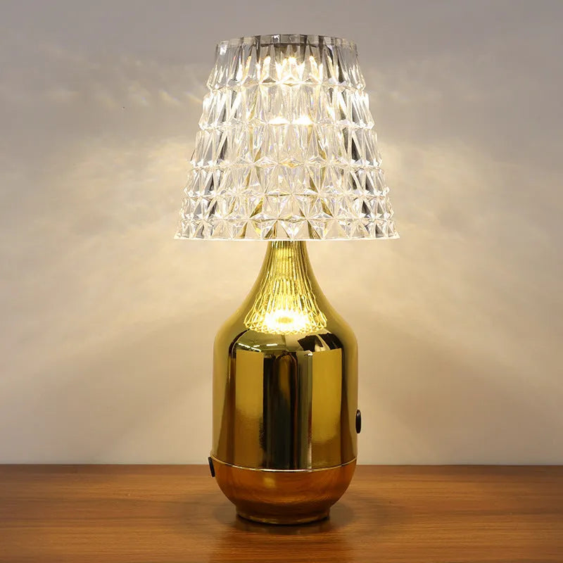 Retro LED charging table lamp with plated iron art holder, available in black, gold, or red bronze with three-tone light