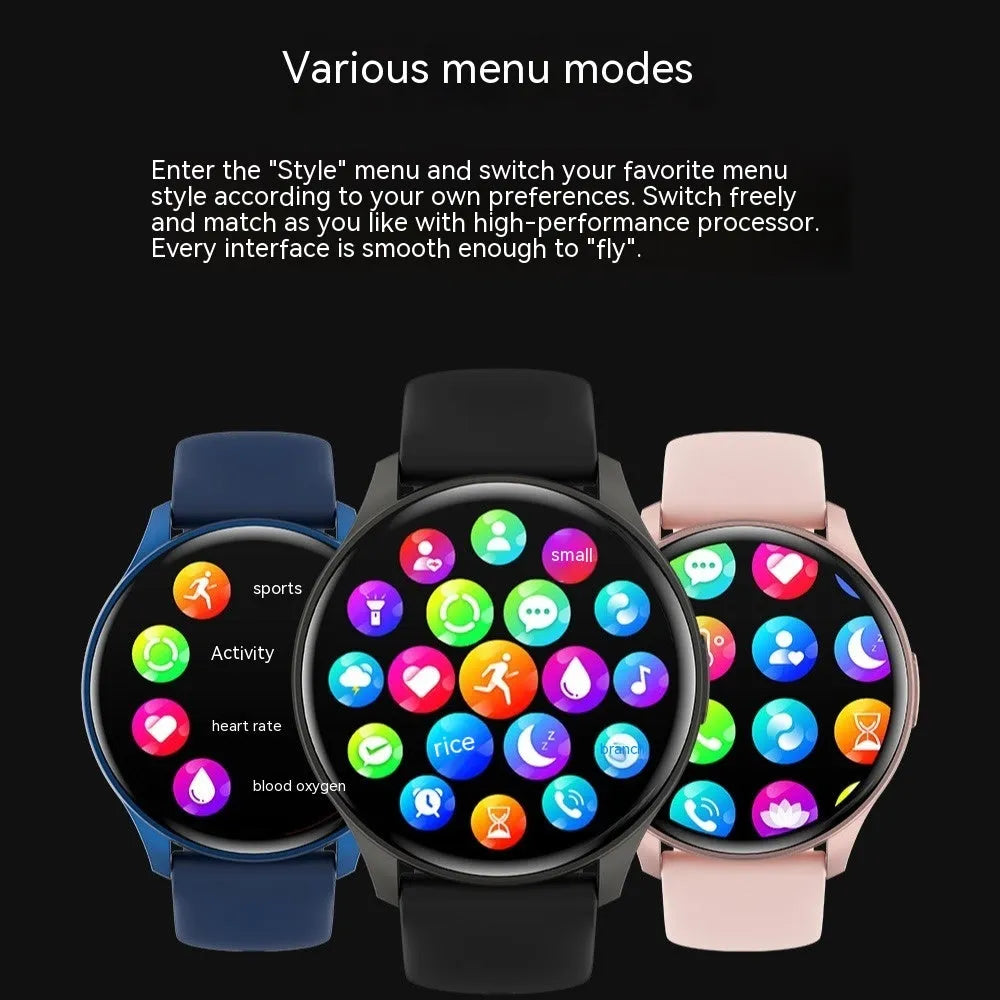 ZW60 smart watch with round AMOLED screen showing health data on wrist, available in multiple colours