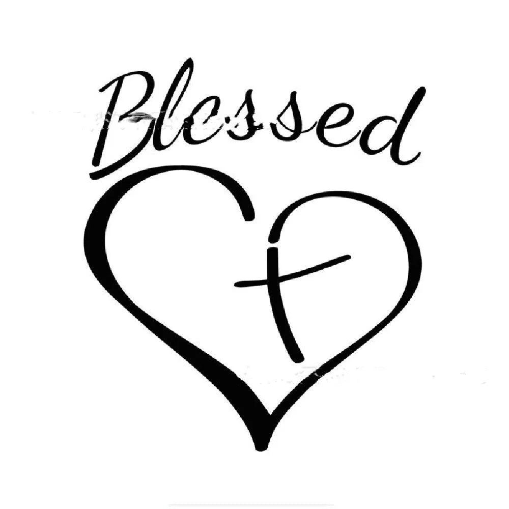 Faith Hope Love text inside a heart shape on a rectangular sticker with black, white, and red colour options shown.