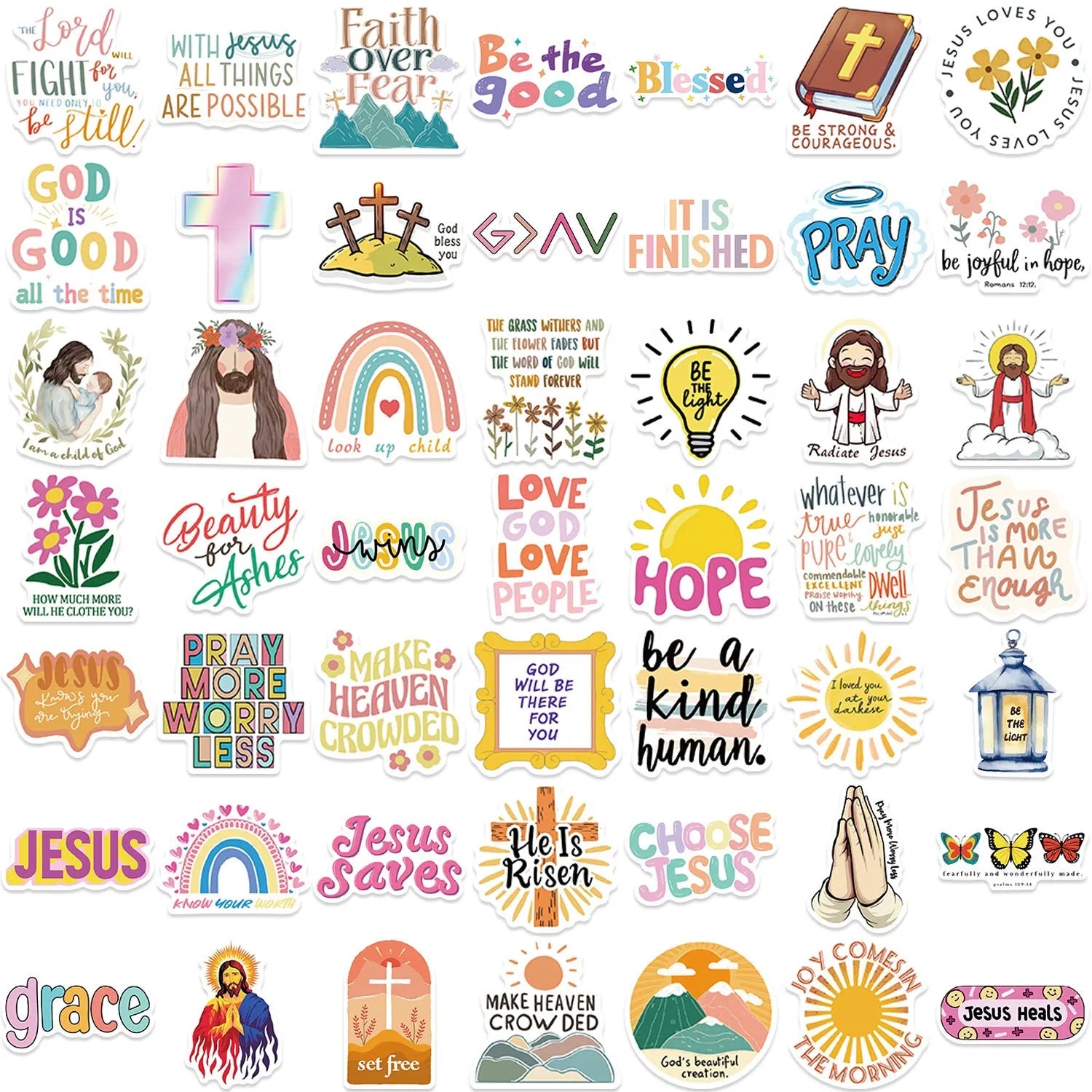 50-piece pack of assorted printed graffiti design vinyl stickers on backing paper.