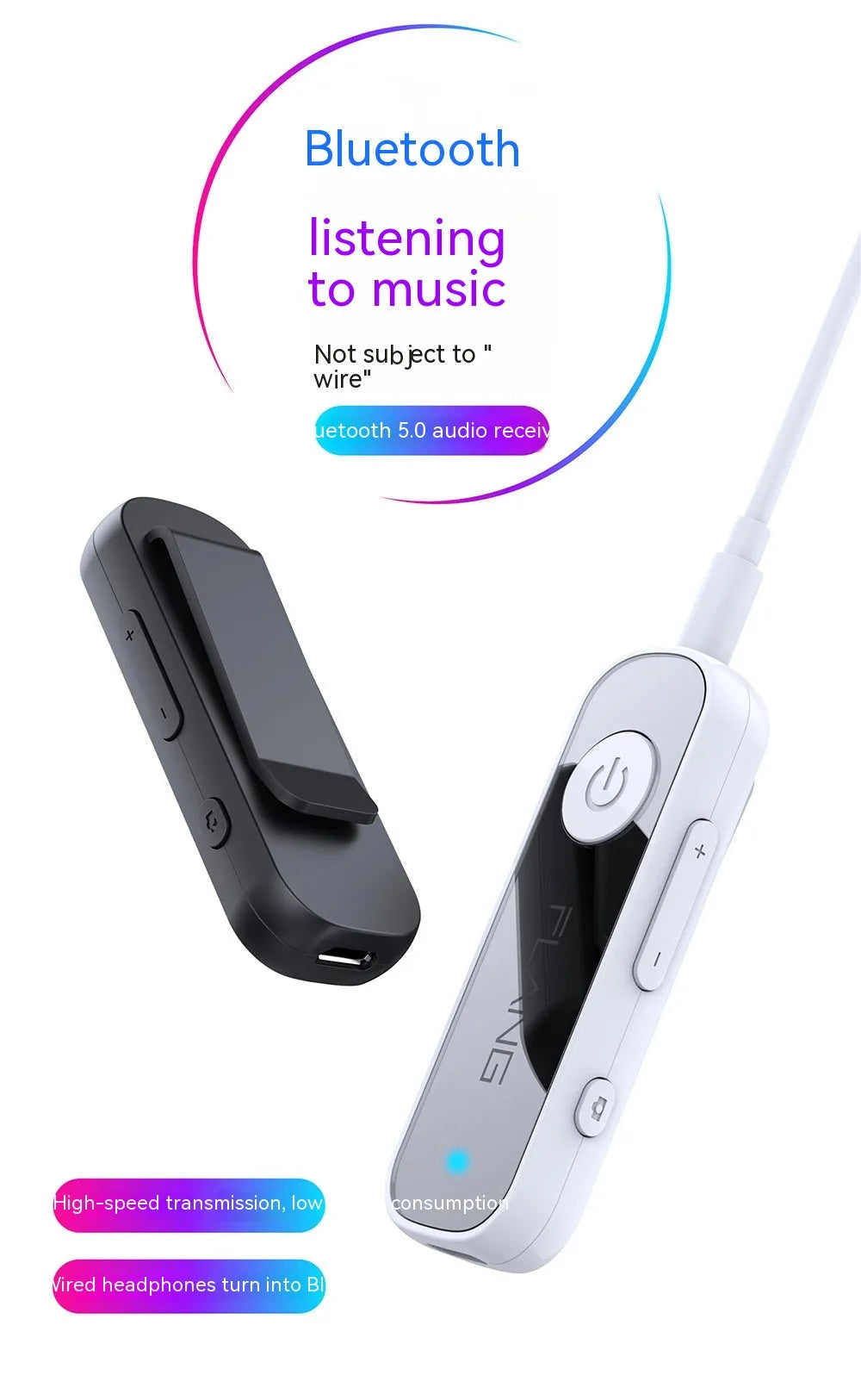 Black Bluetooth adapter 35mm with ABS casing on white background