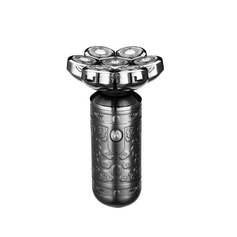 Silver black alloy body compact shaver with floating cutter head and USB charging cable