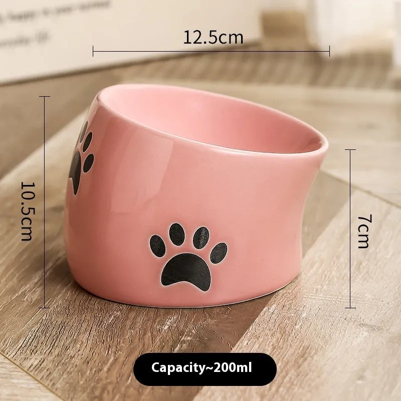 Ceramic cat food bowl with high foot and cat's paw print in chosen colour.