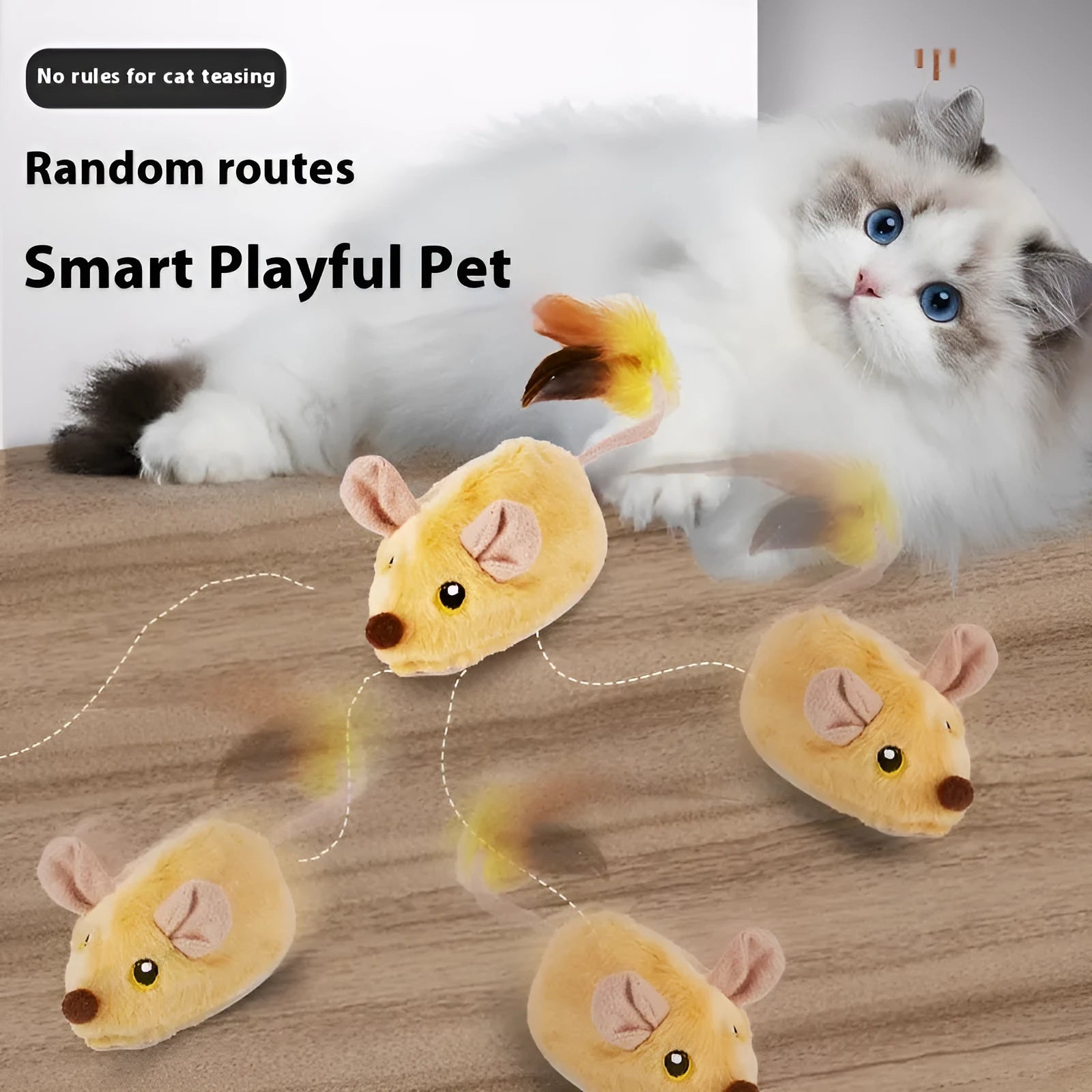 Electric moving plush mouse cat toy in rhubarb or grey colours with remote control