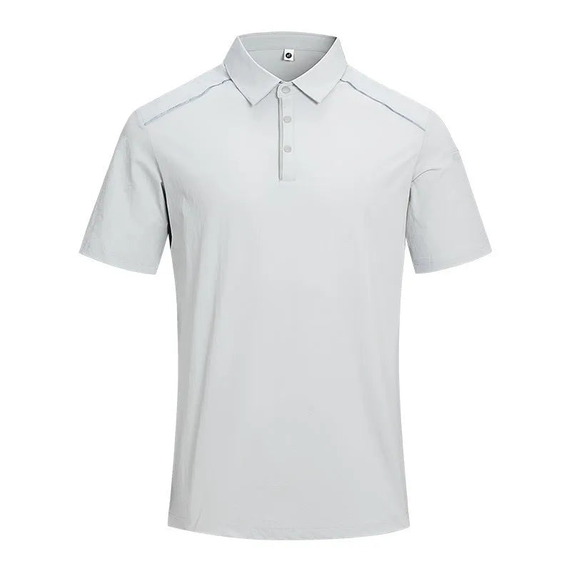 Men's solid colour short sleeve polo shirt with a slit detail, shown in classic black.
