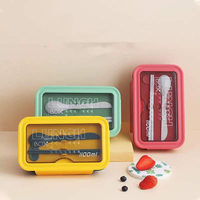 Green four-layer partitioned plastic bento lunch box with separate compartments