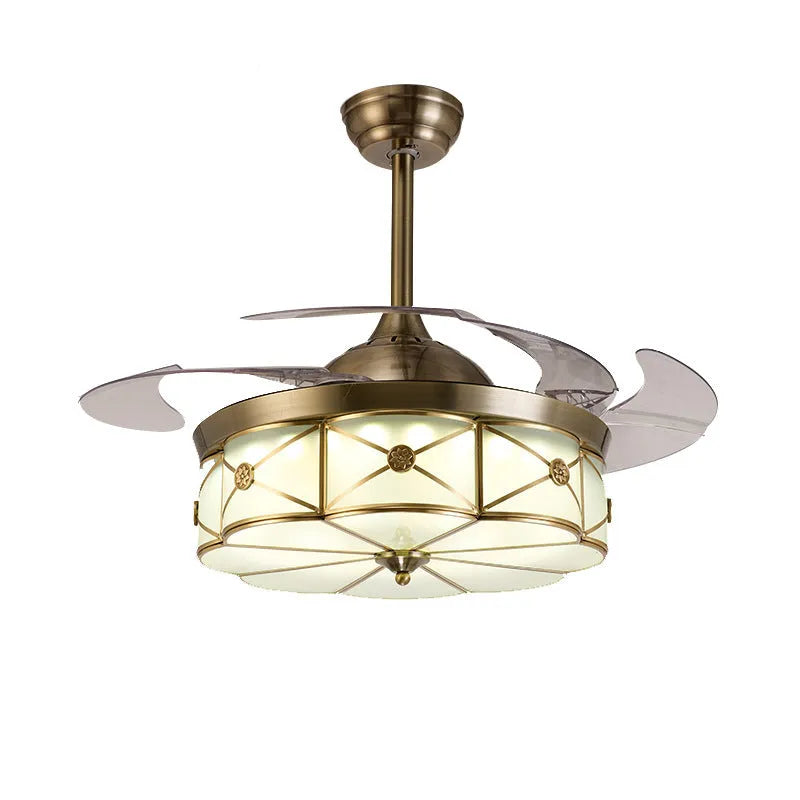 Gold ceiling fan light with remote control and invisible blades for living rooms