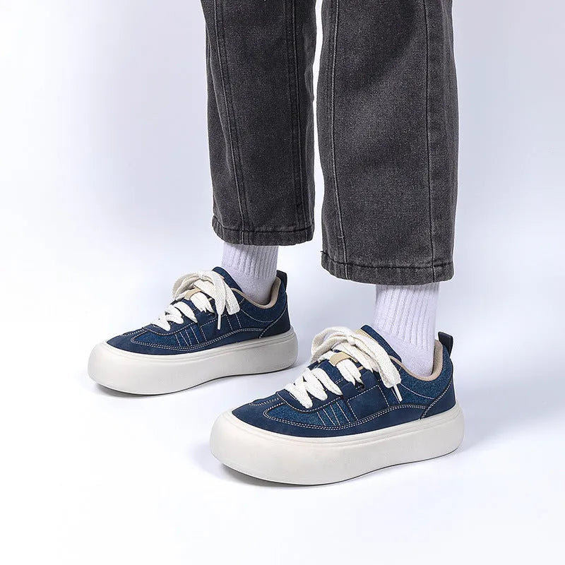 Men's low-top canvas platform shoes with round toe and lace-up closure in multiple colour options