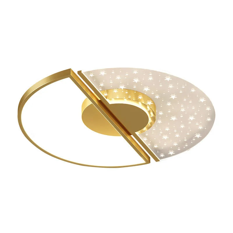 Modern LED ceiling light with monochrome white light, available in 45cm golden feather or 55cm black finish for bathroom
