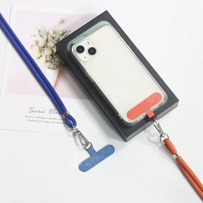 Nylon phone lanyard with clip in black, 160cm length, weighing 12g