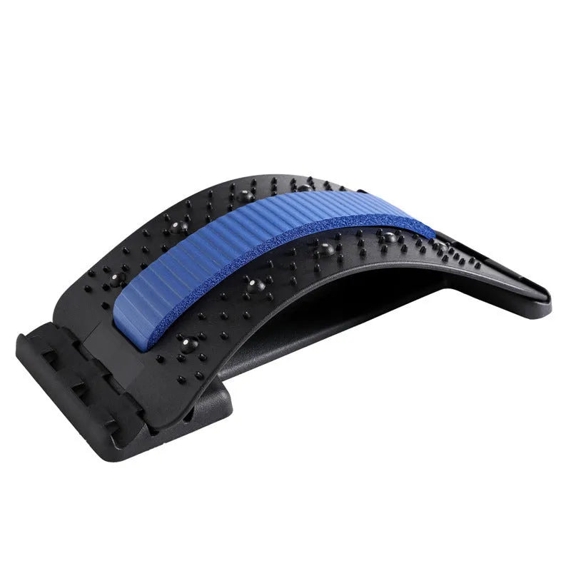 Adjustable manual back stretcher massager with multiple massage heads in a rectangular trapezoid shape.