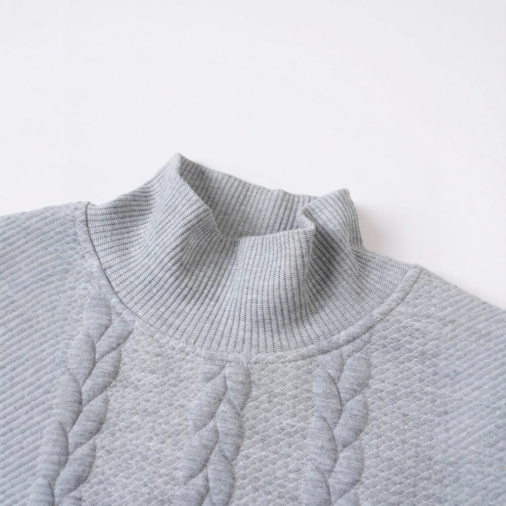 Men's knitted jacquard high collar warm sweater in khaki, thick polyester blend pullover with long sleeves