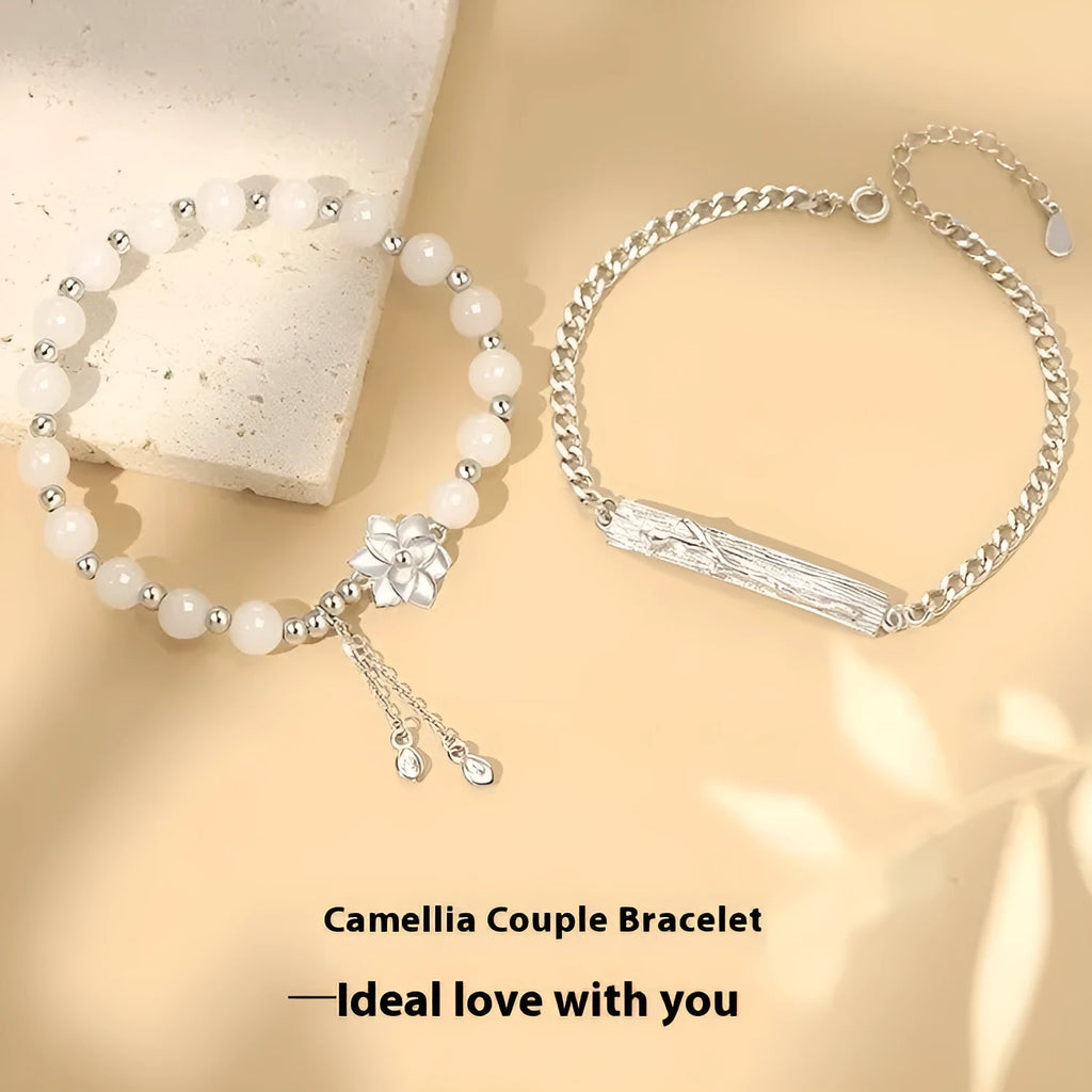 New Chinese style couple bracelet with handcrafted resin flowers in camellia, lotus and peach blossom designs