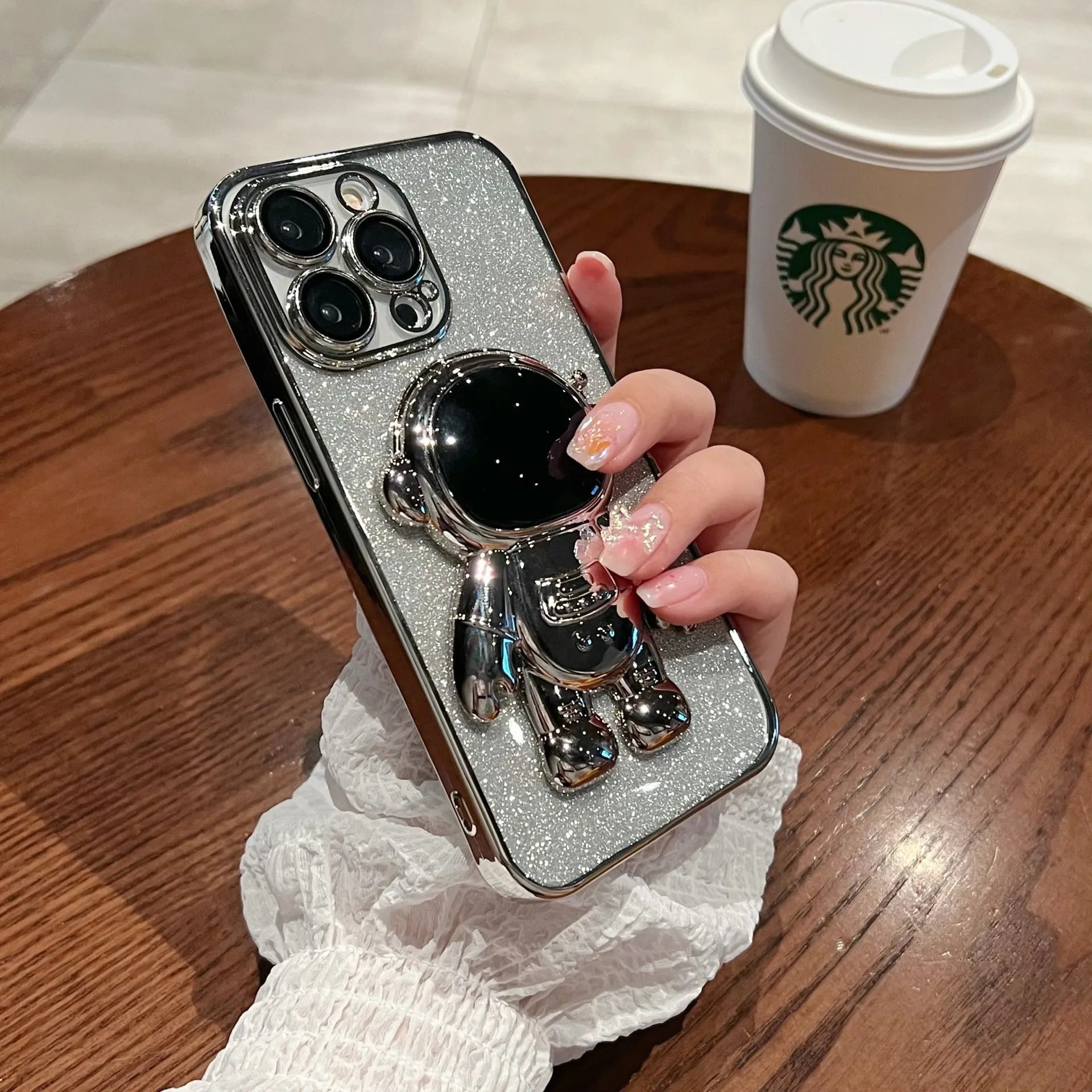 Astronaut glitter TPU phone case with bracket for iPhone 13 Pro Max, dark purple colour